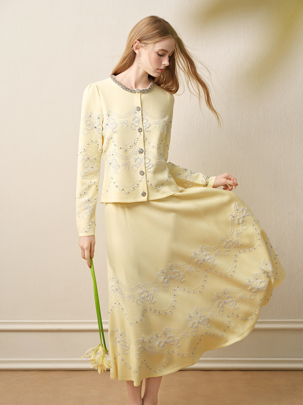 RoCoCo Memory_Pale Yellow Knit Long Dress