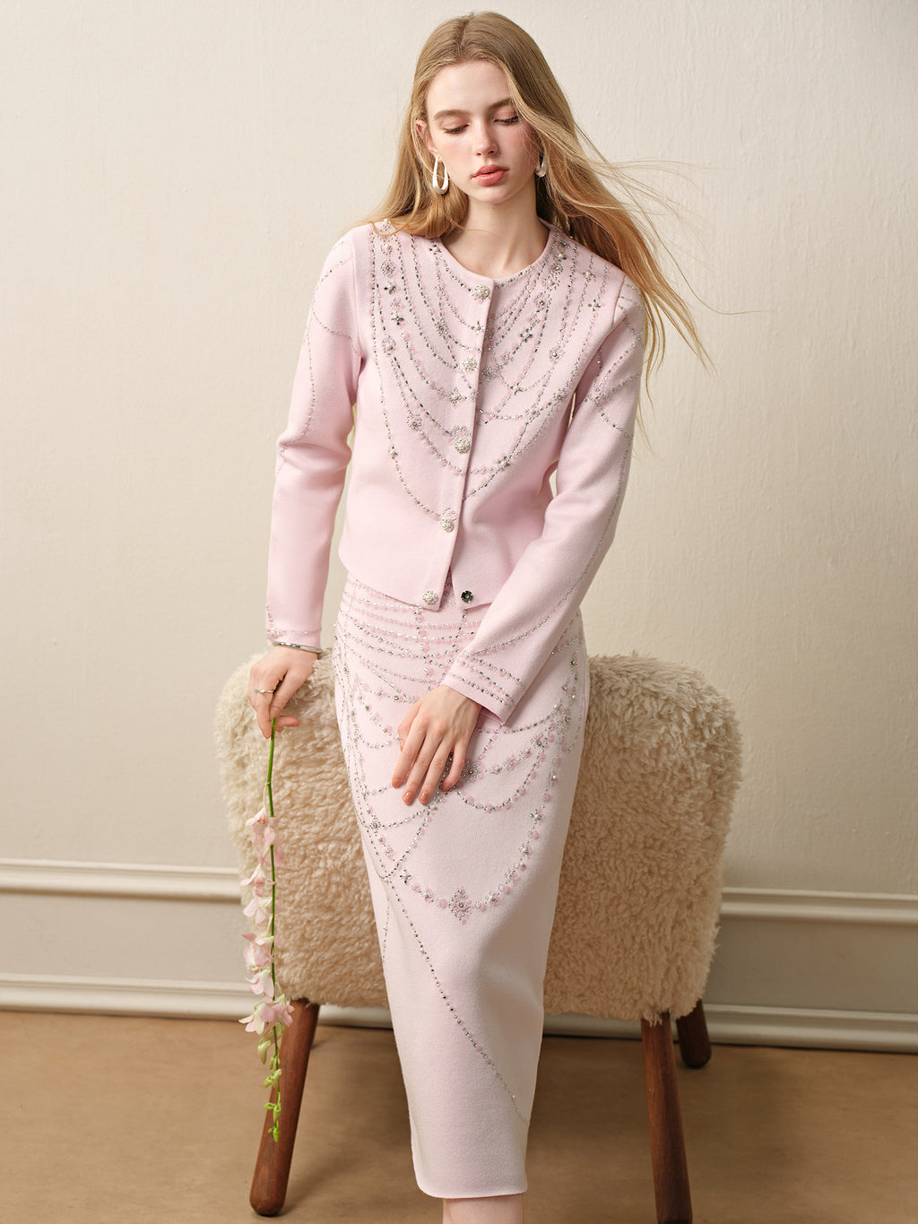 Autumn Tale_Light Pink Knit Two-Piece Set