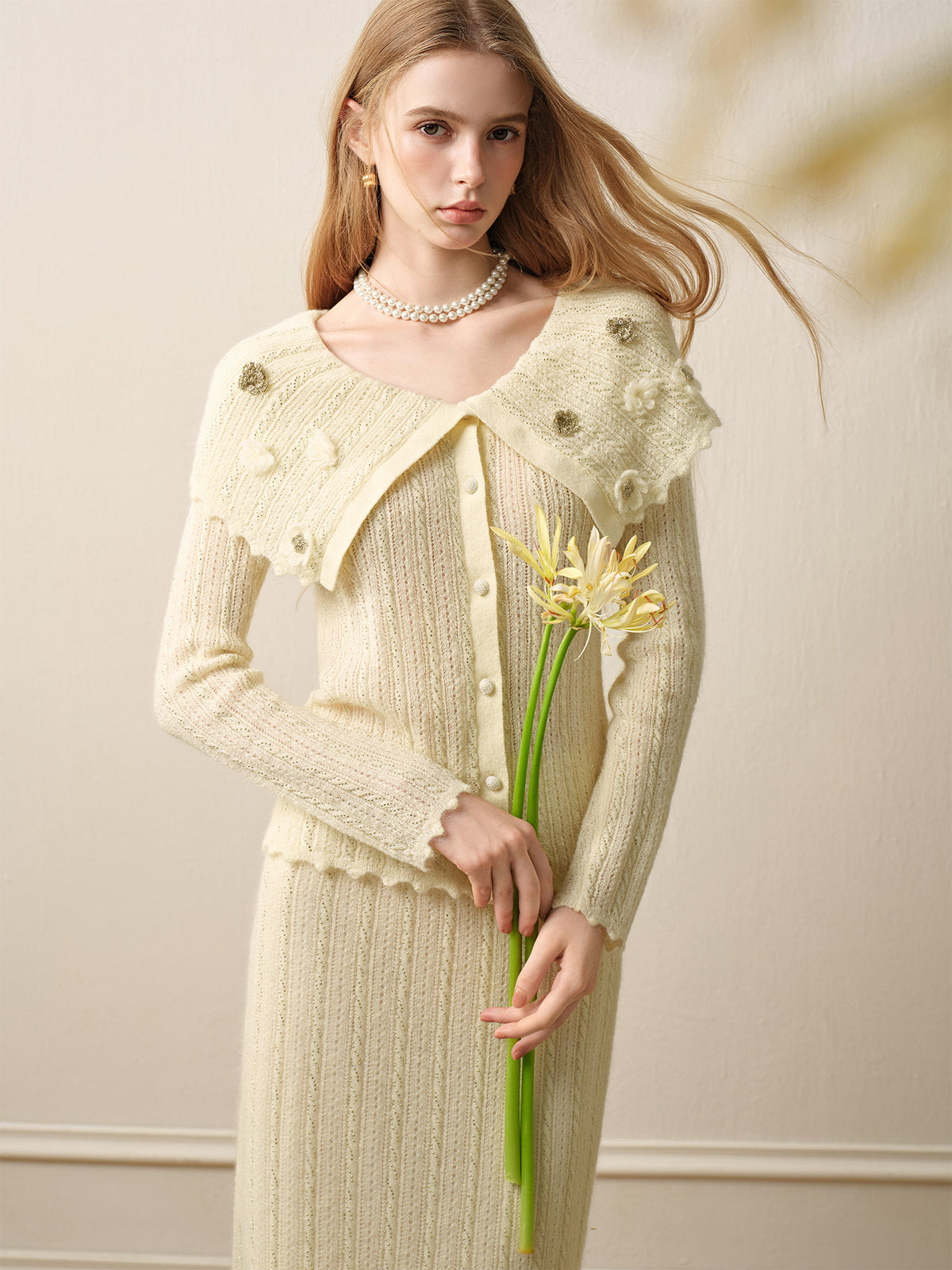 Knitted Lapel Two-Piece Set