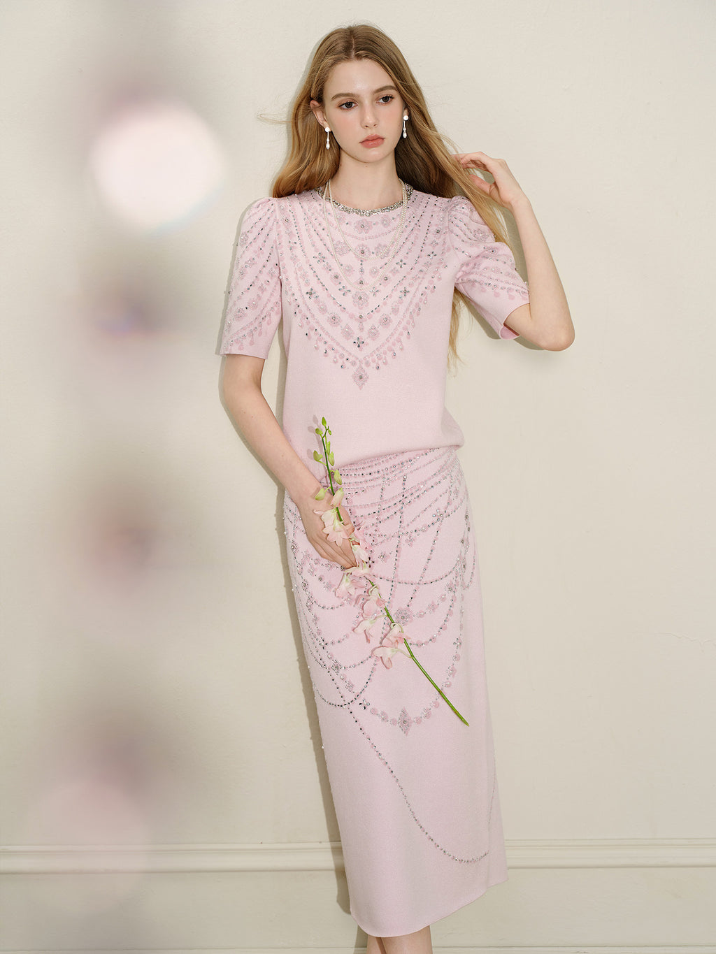Maiden's Whisper_Light Pink Knit Two-Piece Set