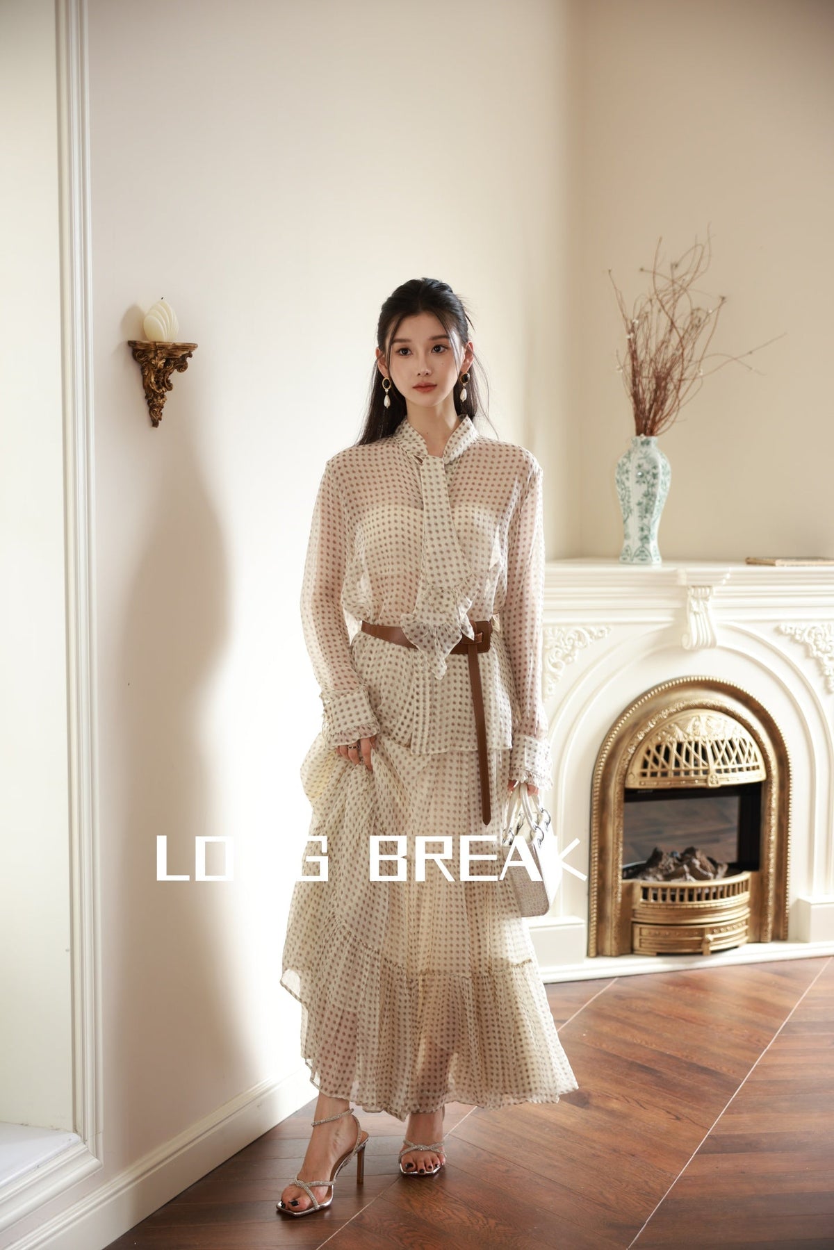 Polka Dot Satin Belted Two Piece Set
