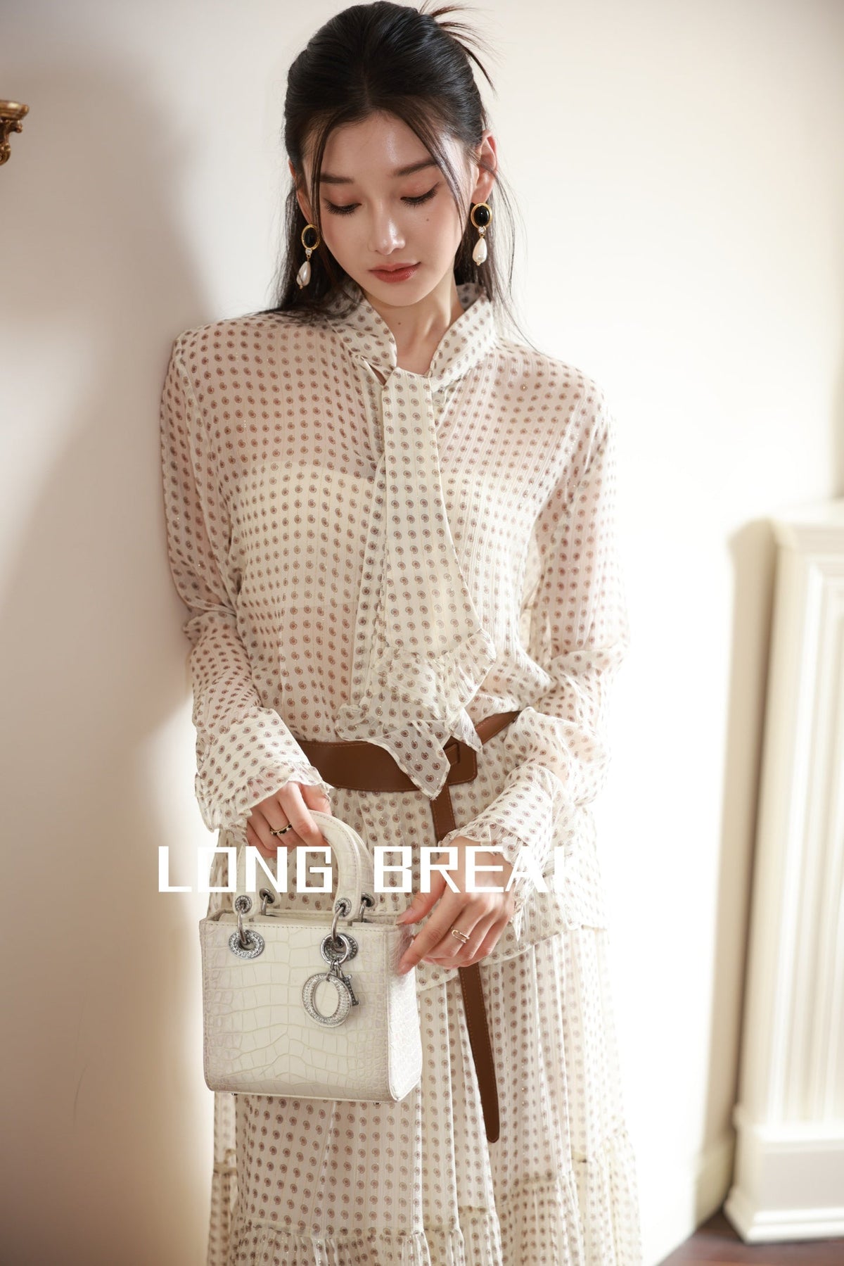Polka Dot Satin Belted Two Piece Set