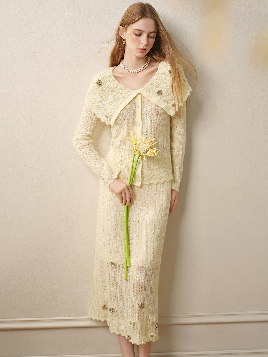 Knitted Lapel Two-Piece Set