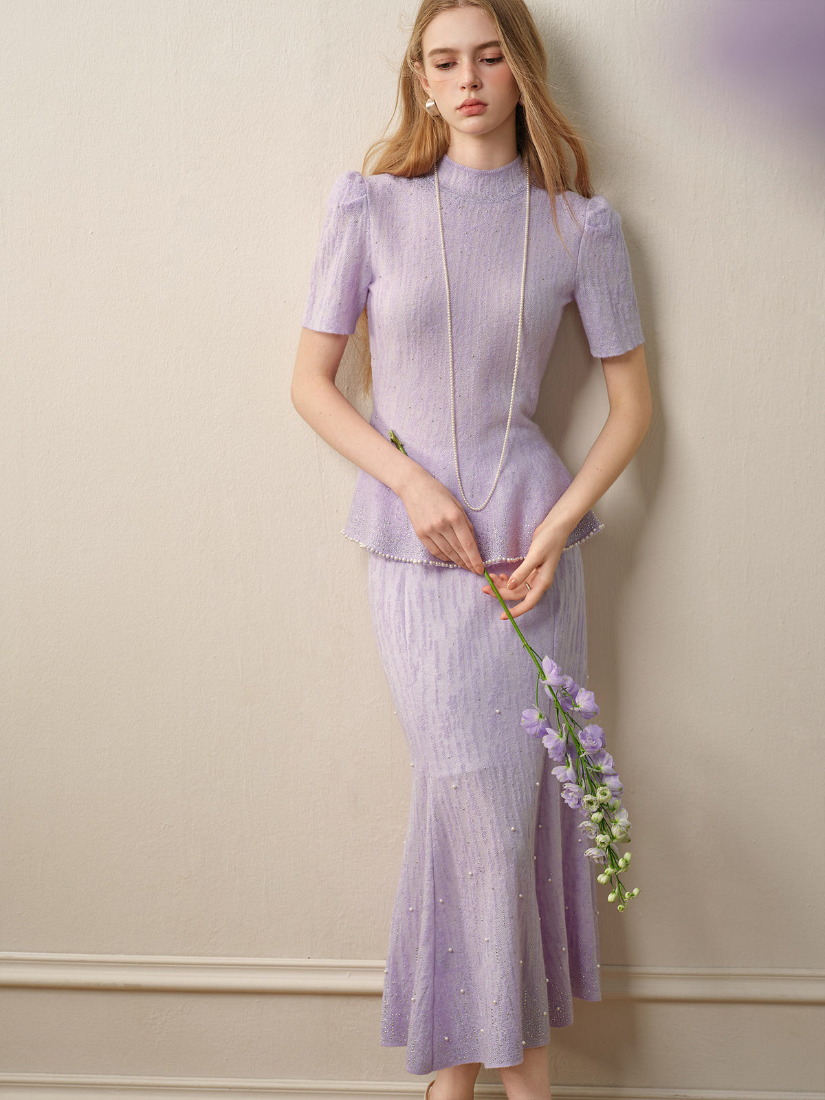 Tide Glow Gala_Light Purple Knit Two-Piece Set