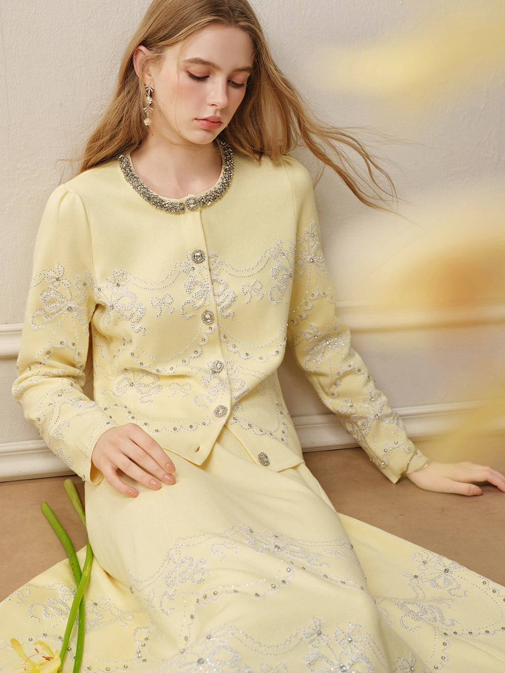 RoCoCo Memory_Pale Yellow Knit Long Dress