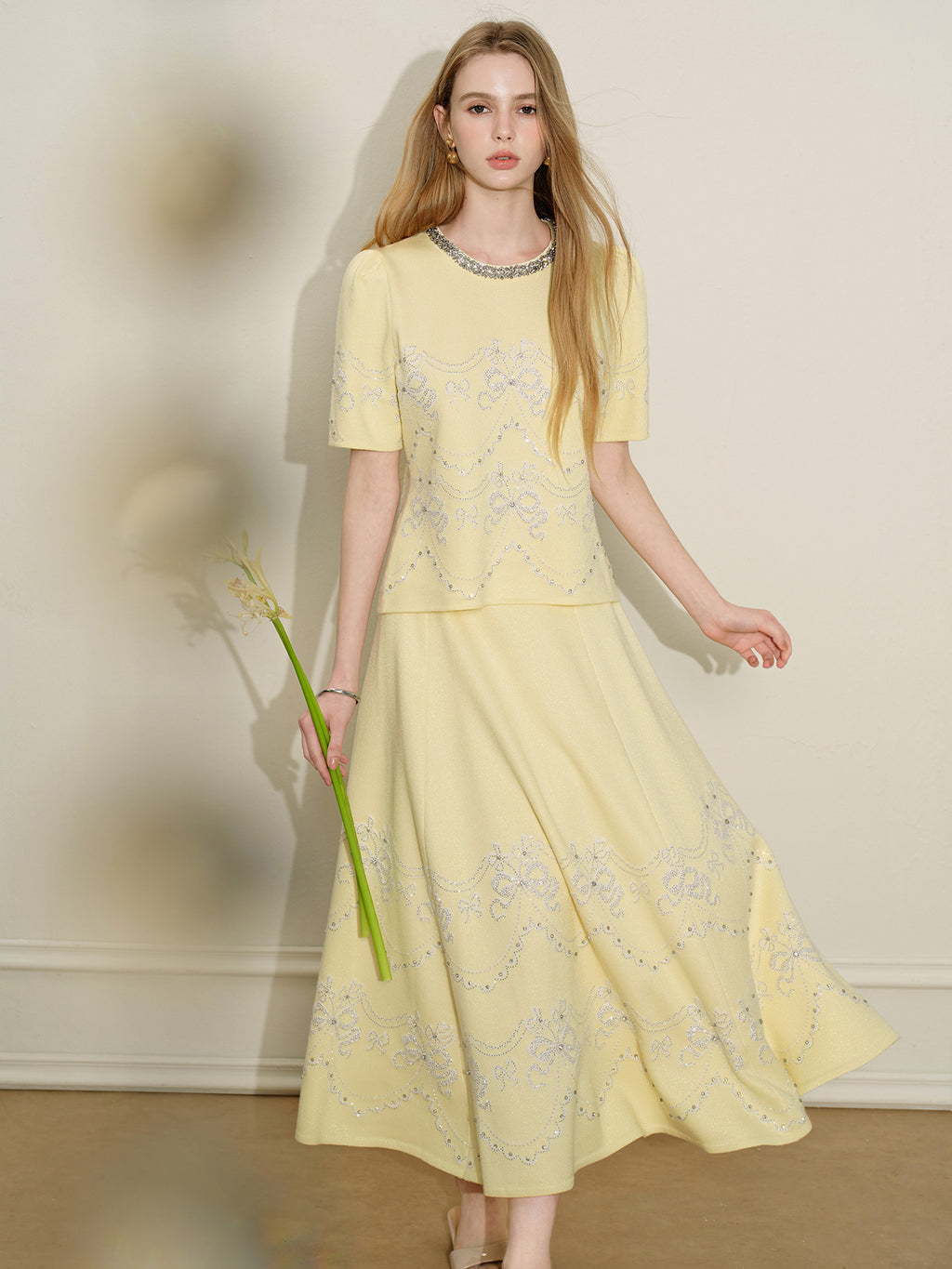 Lemon Baroque_Light Yellow Knit Two-Piece Set