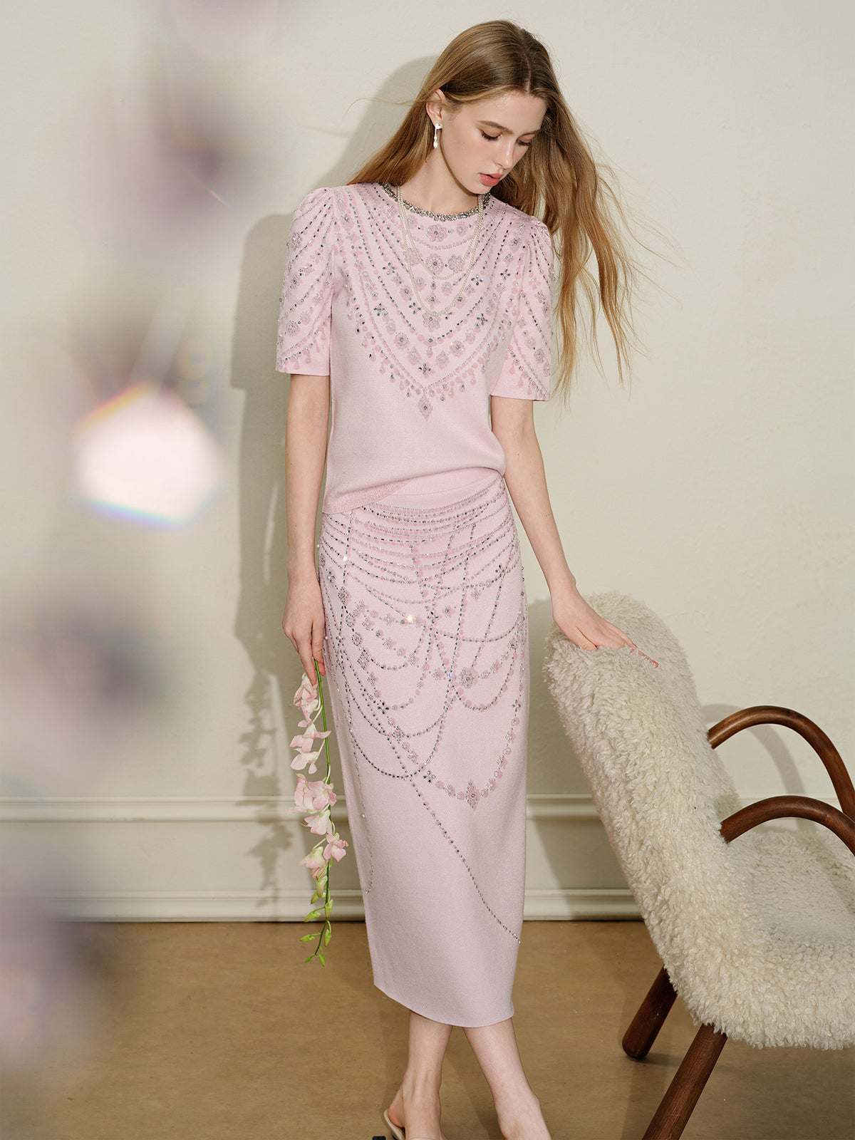 Maiden's Whisper_Light Pink Knit Two-Piece Set