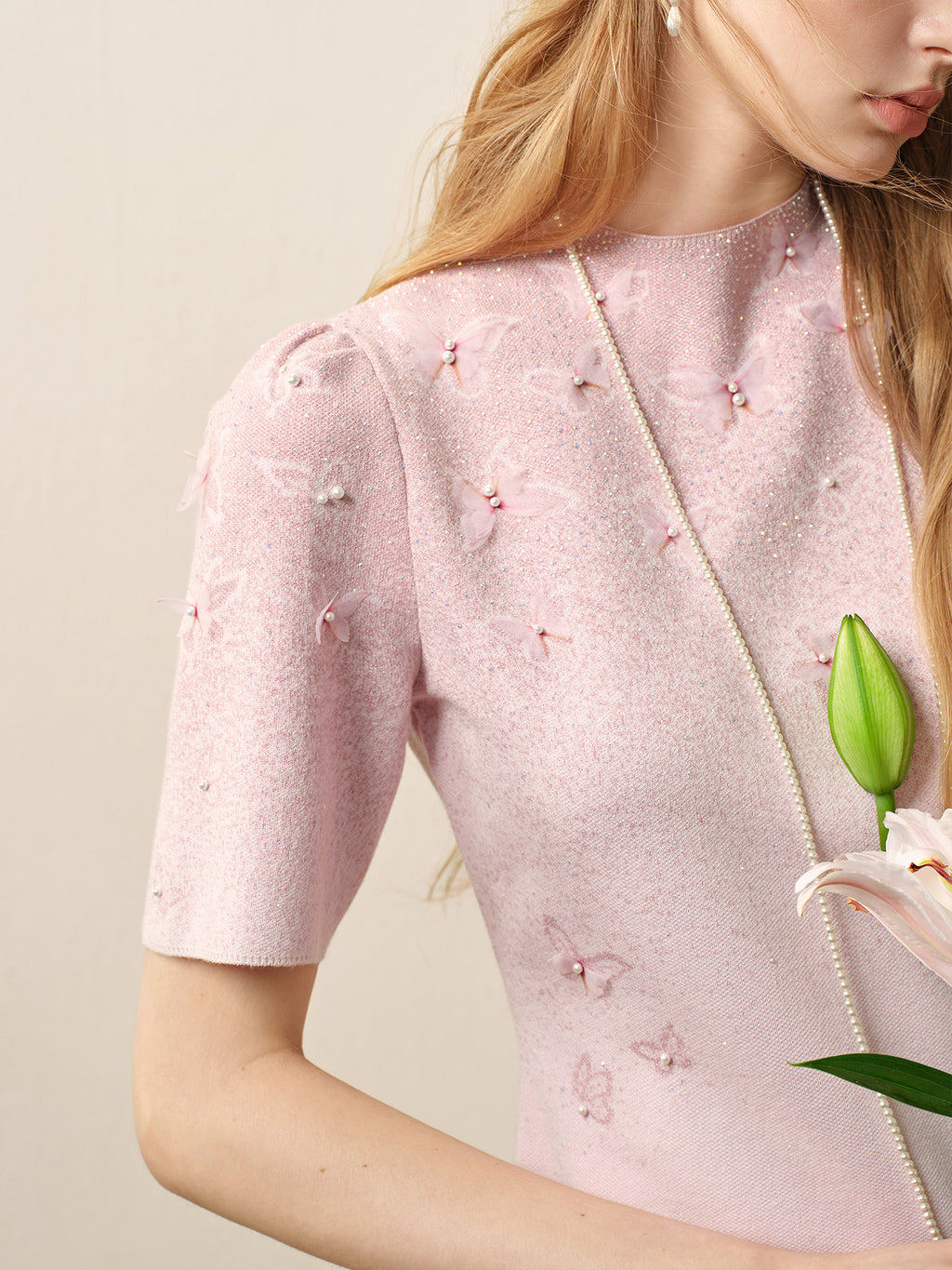 Dancing Butterfly_Light Pink Knit Two-Piece Set