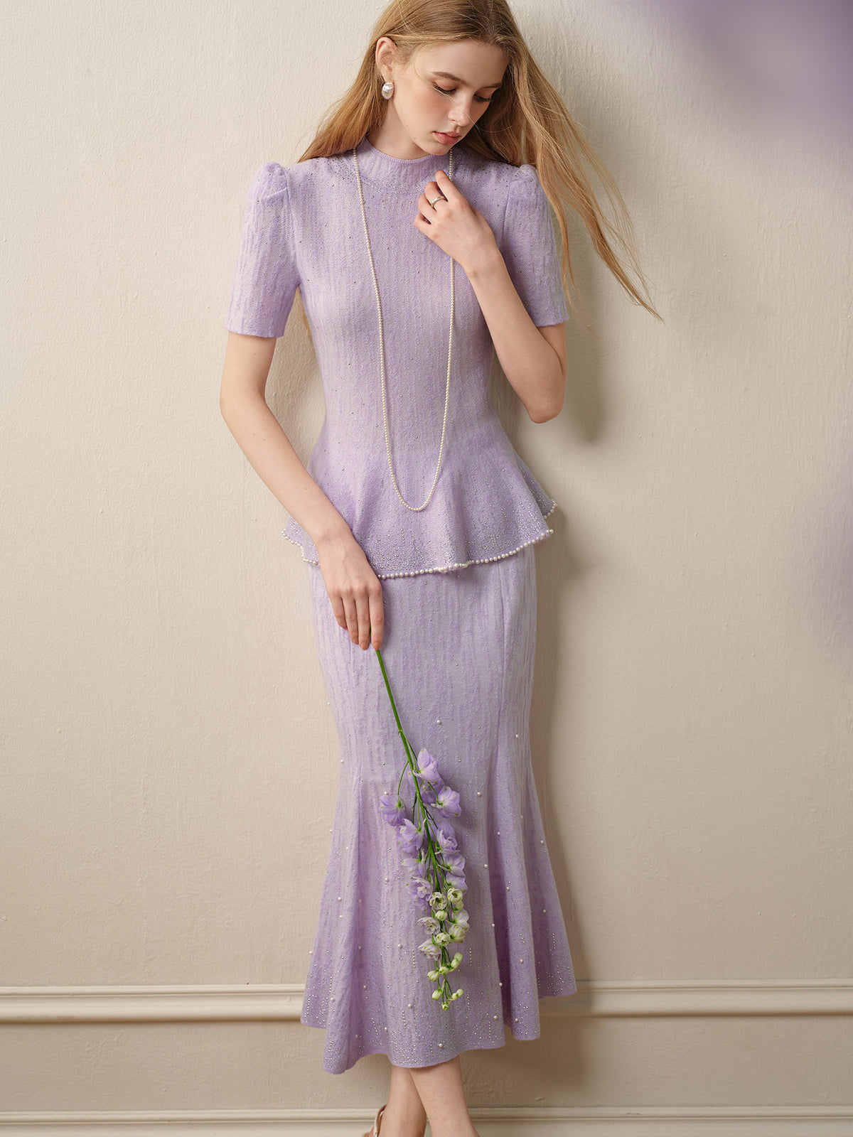 Tide Glow Gala_Light Purple Knit Two-Piece Set
