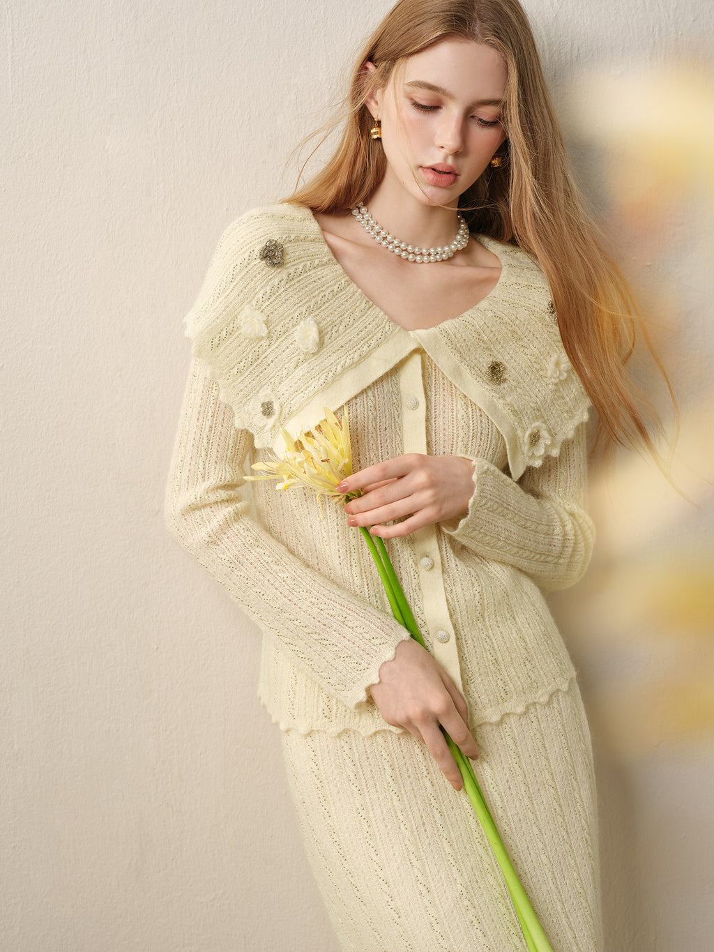 Knitted Lapel Two-Piece Set