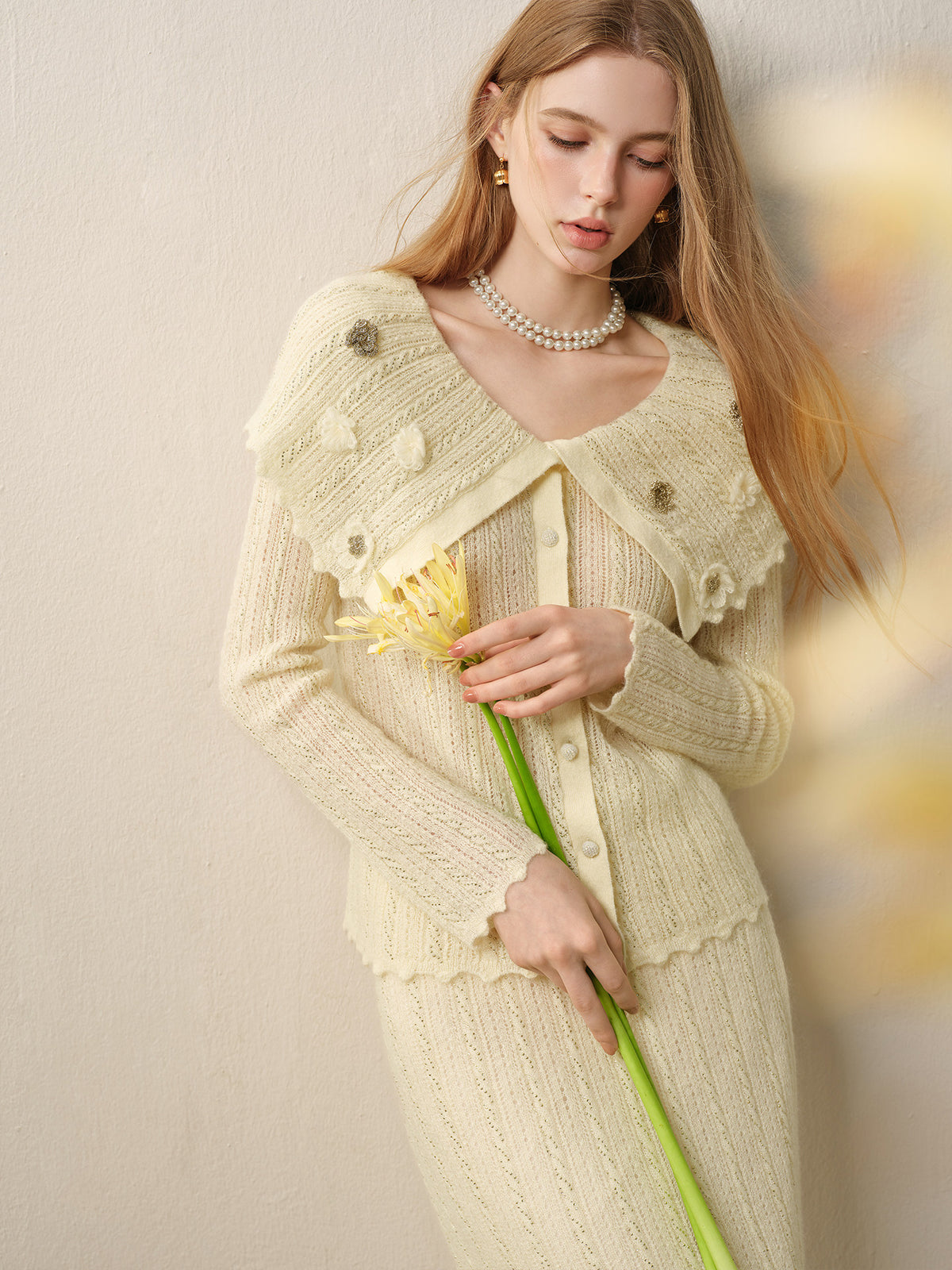 Knitted Lapel Two-Piece Set