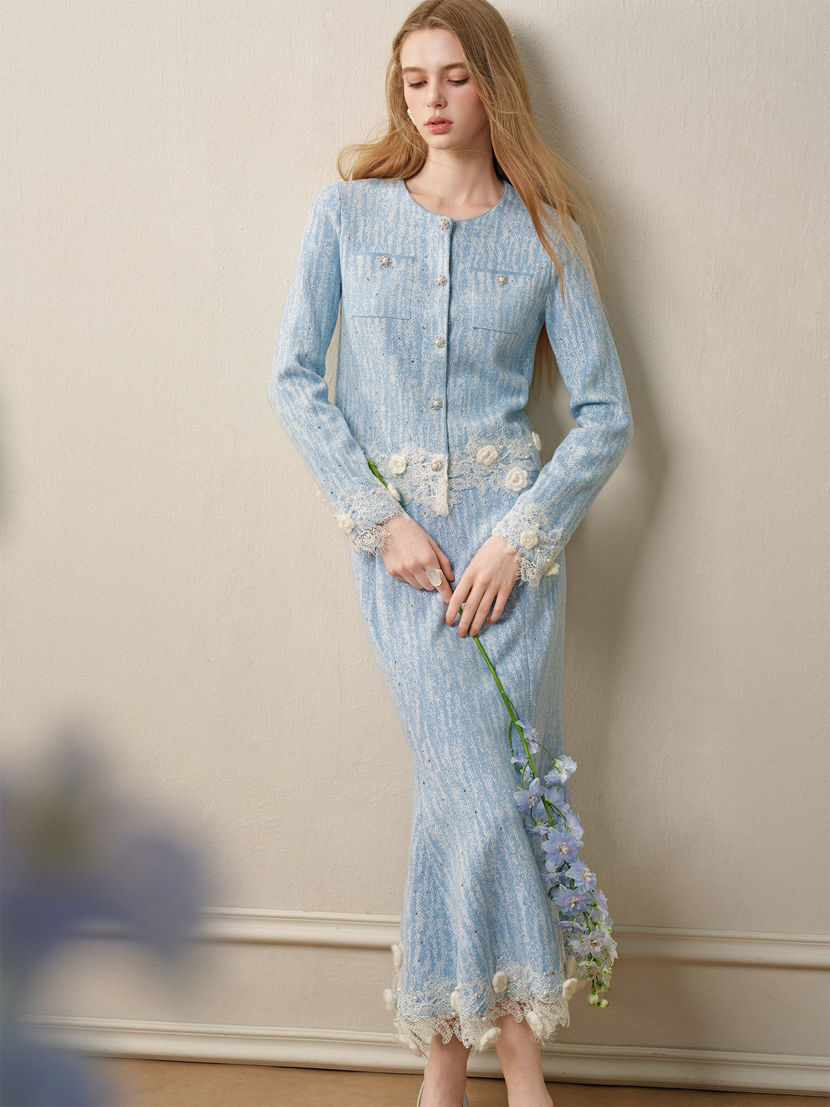 Blue Wave_Blue Knit Two-Piece Dress
