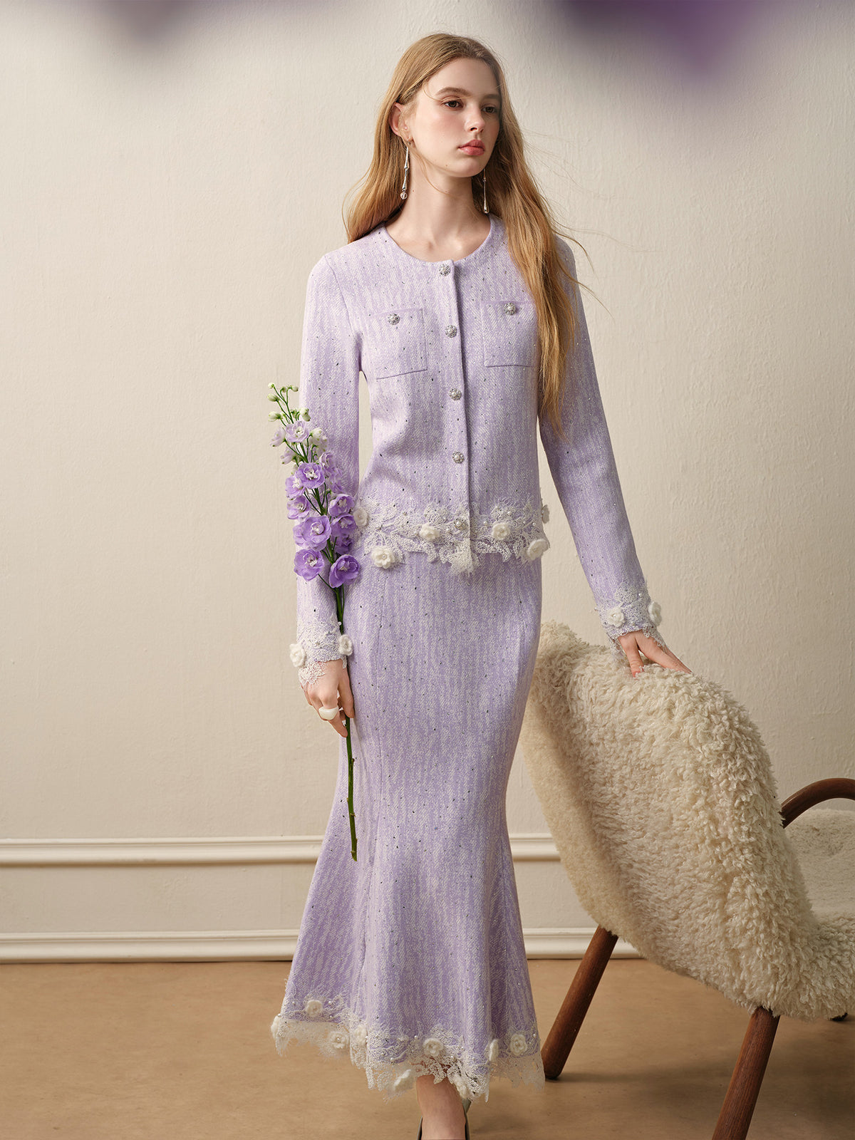 Lavender_purple Knit Two-Piece Dress