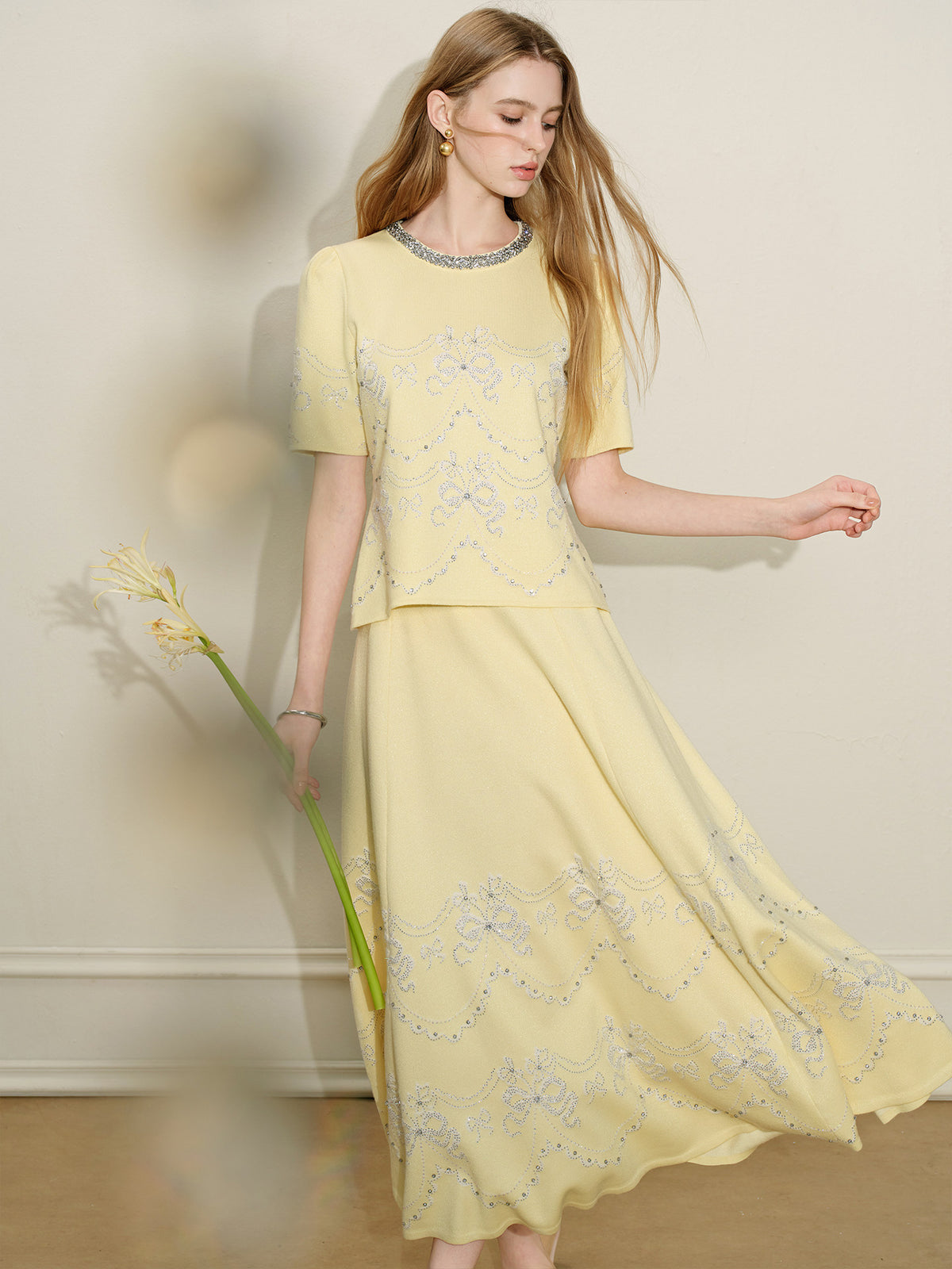 Lemon Baroque_Light Yellow Knit Two-Piece Set