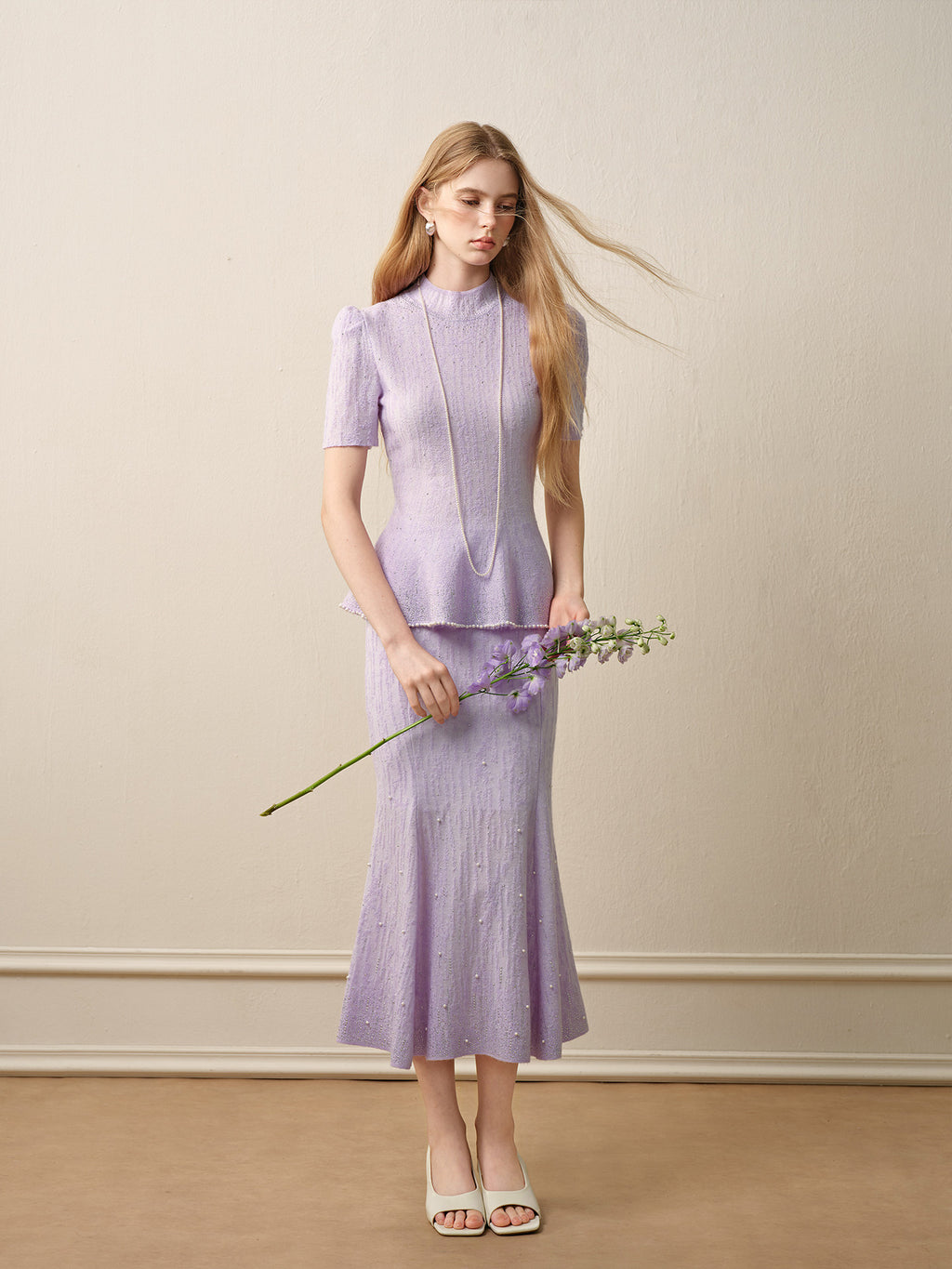 Tide Glow Gala_Light Purple Knit Two-Piece Set