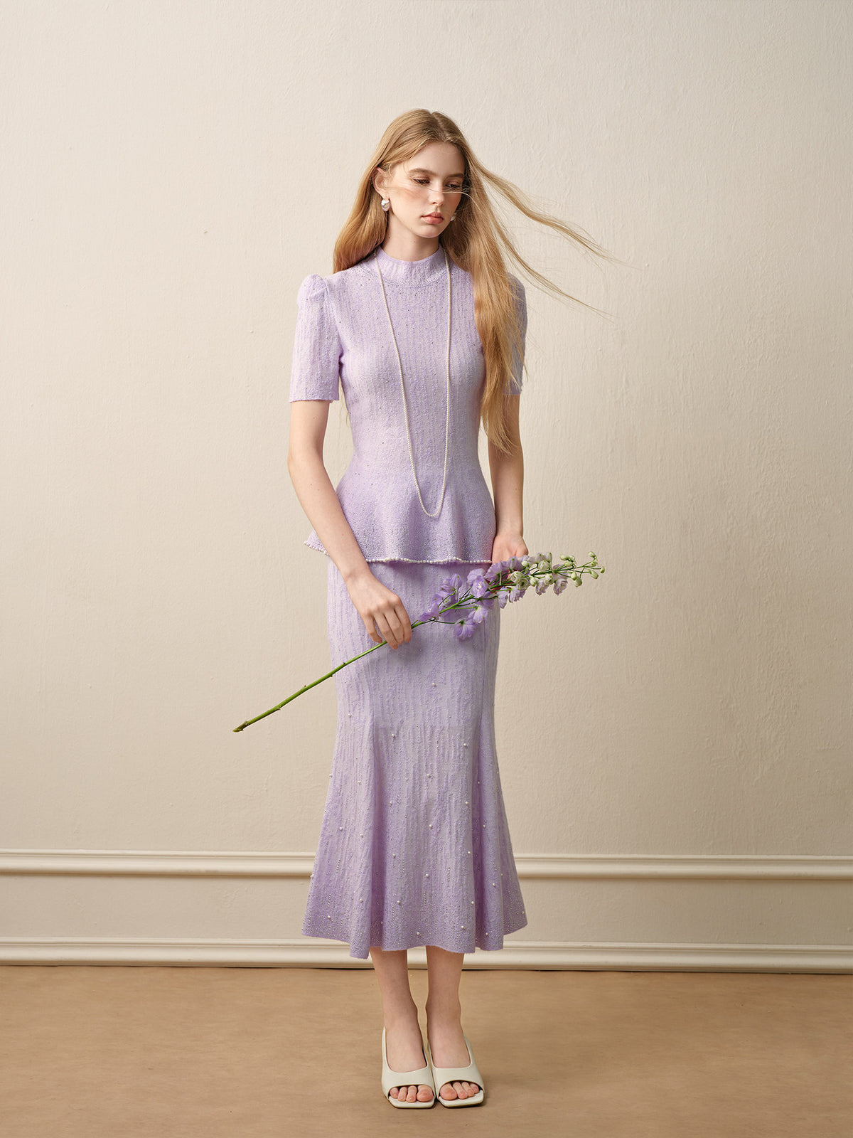 Tide Glow Gala_Light Purple Knit Two-Piece Set