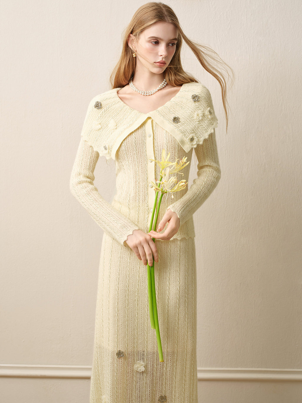 Knitted Lapel Two-Piece Set