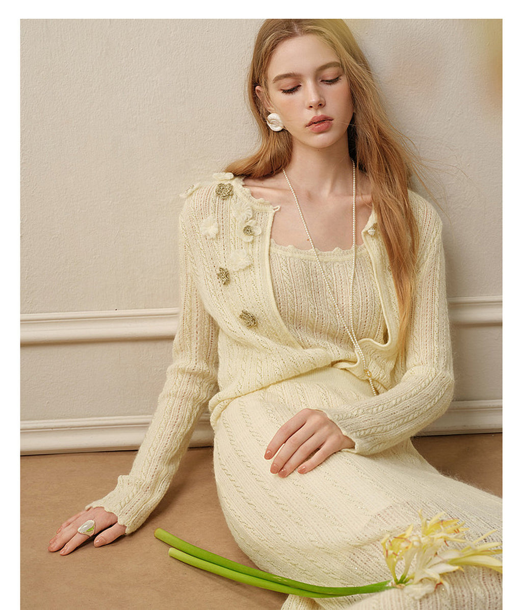 Pale Yellow Long Dress Three-Piece Set