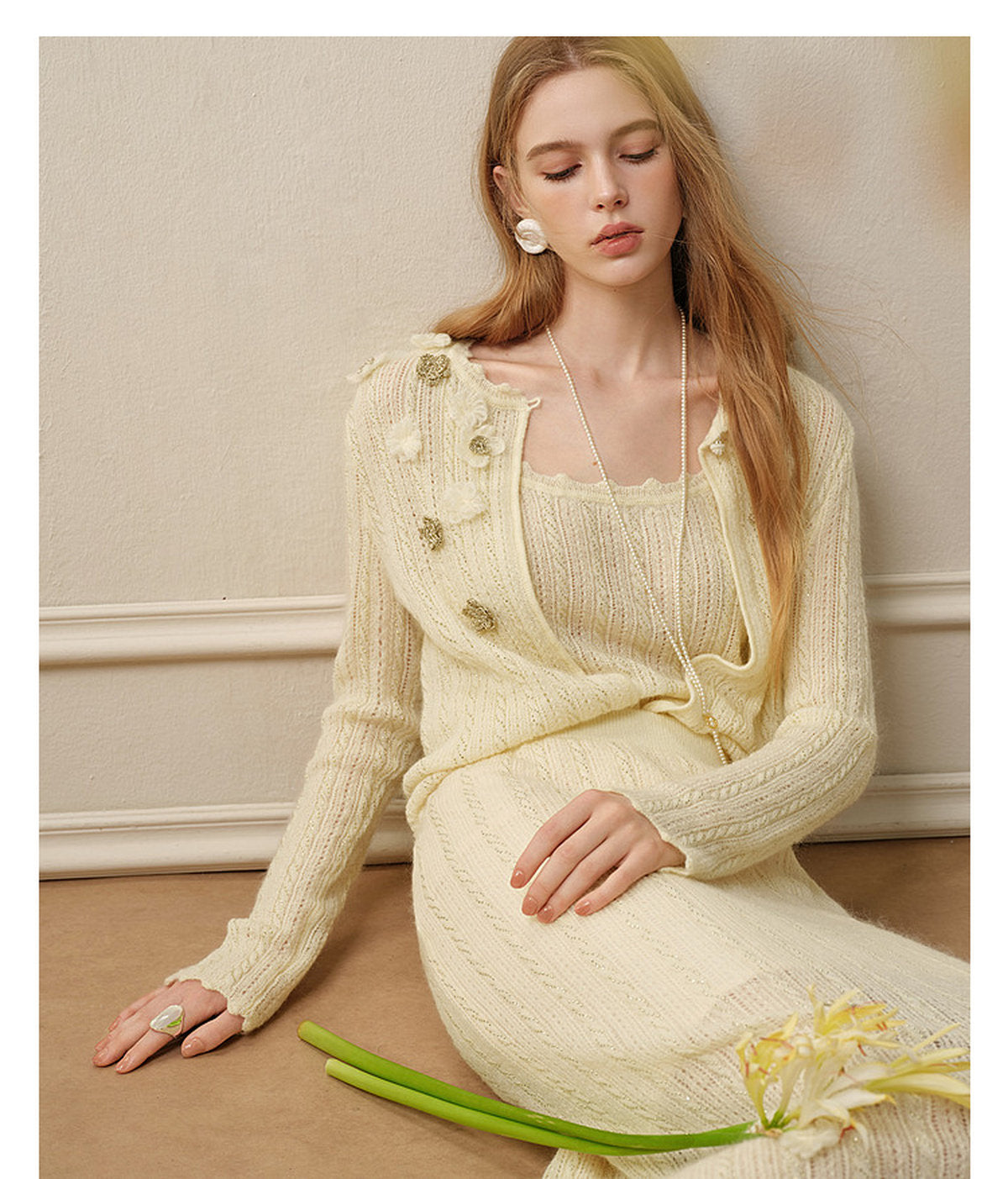 Pale Yellow Long Dress Three-Piece Set