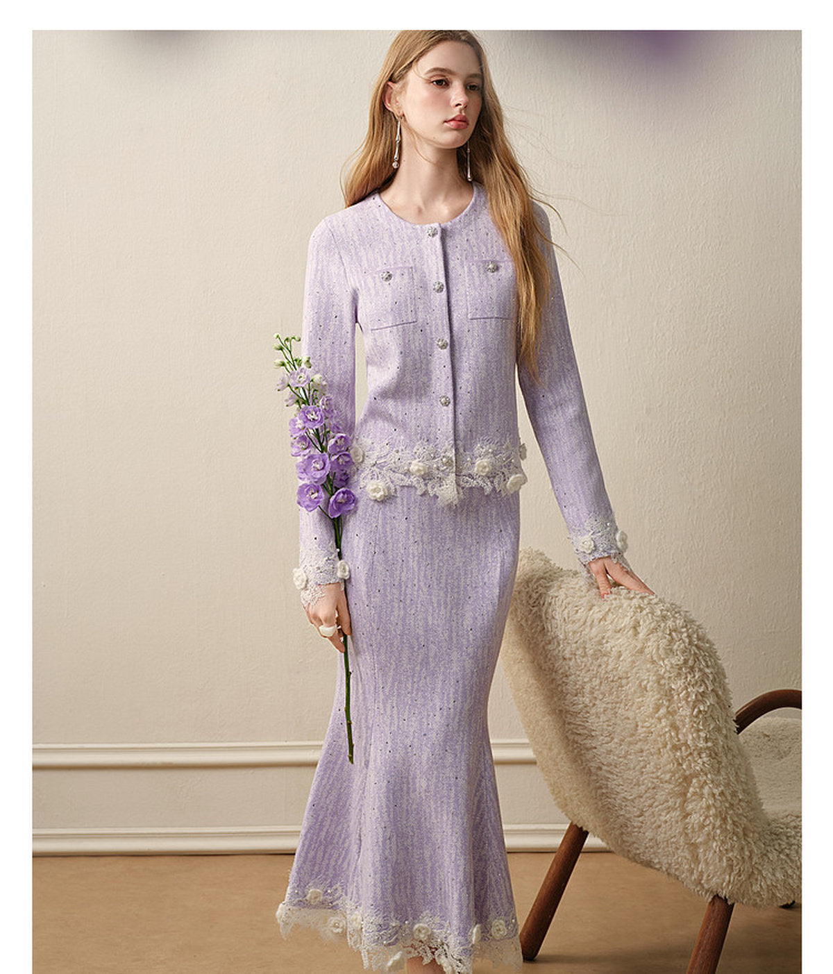 Lavender_purple Knit Two-Piece Dress