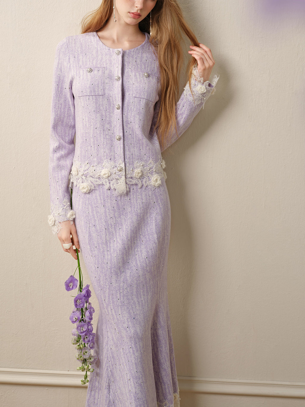 Lavender_purple Knit Two-Piece Dress