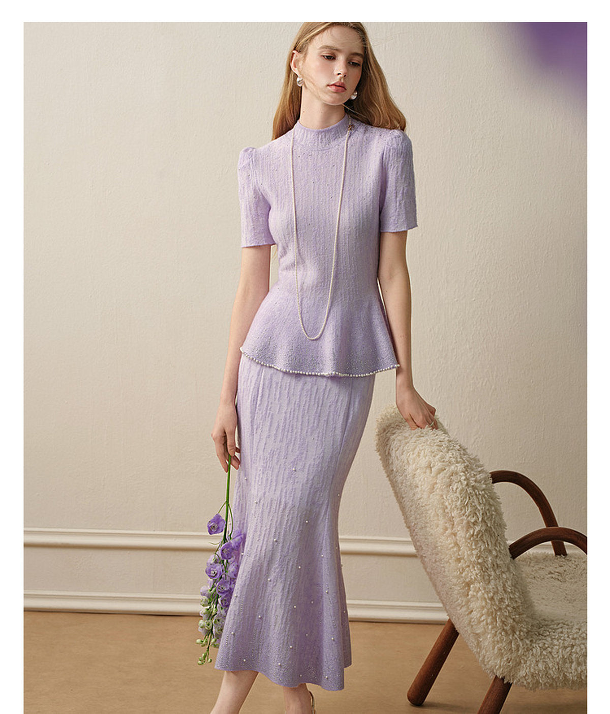 Tide Glow Gala_Light Purple Knit Two-Piece Set