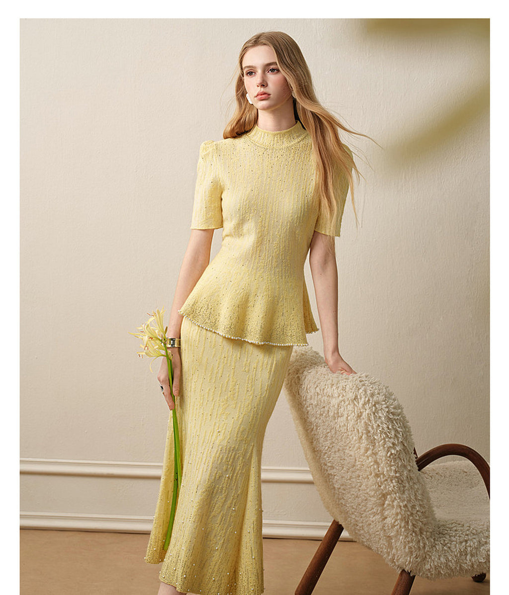 Dusk Firefly_Light Yellow Knit Two-Piece Set