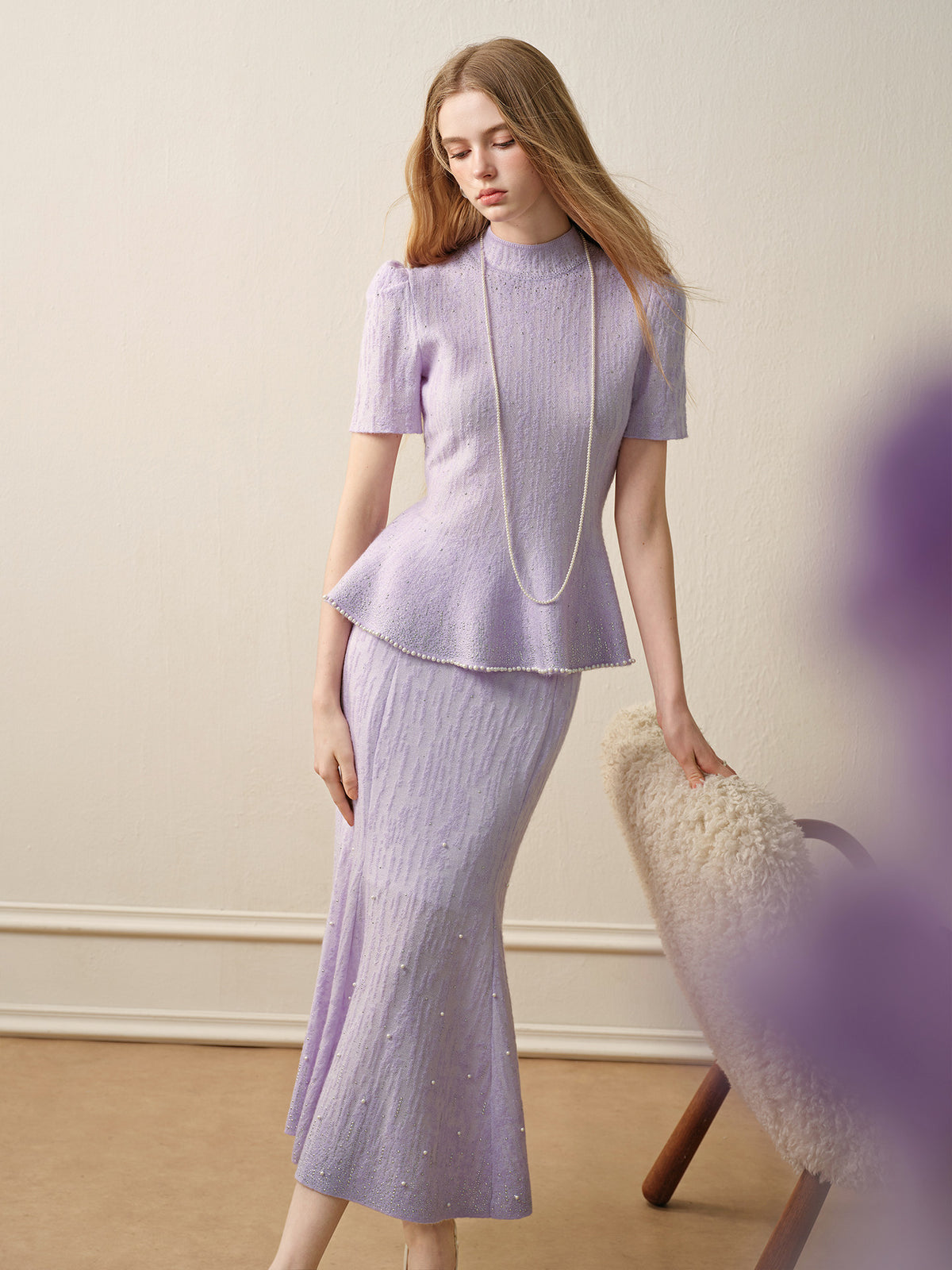 Tide Glow Gala_Light Purple Knit Two-Piece Set