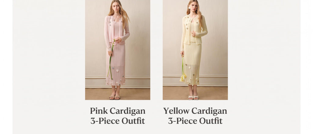 Pale Yellow Long Dress Three-Piece Set