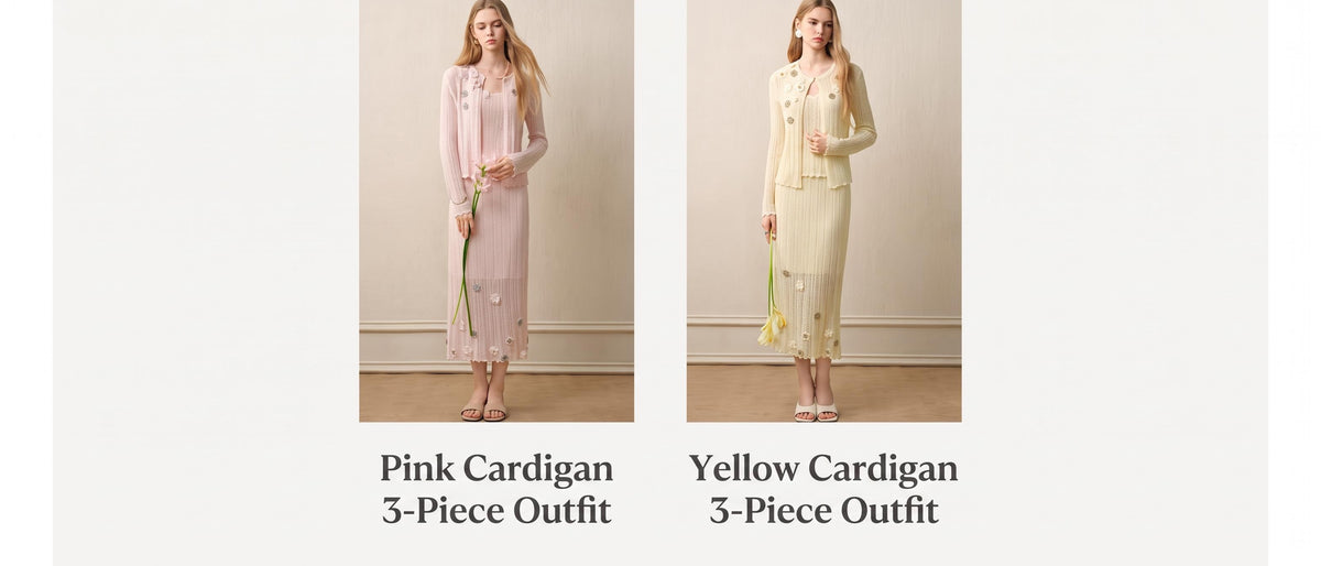 Pale Yellow Long Dress Three-Piece Set
