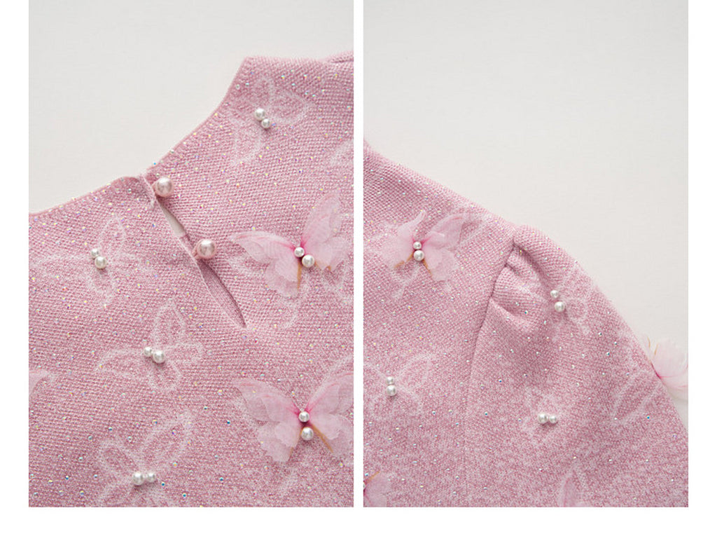 Dancing Butterfly_Light Pink Knit Two-Piece Set