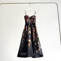 Black Vintage Floral Bow Midi Slip Dress
