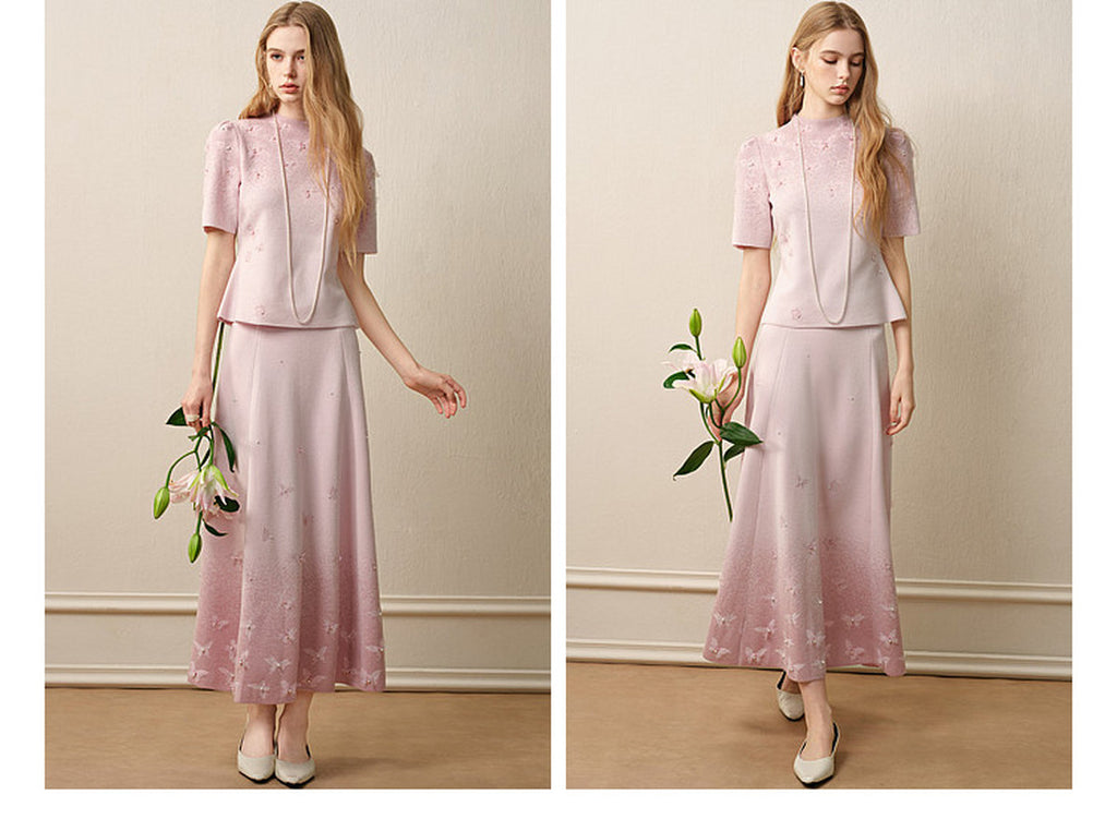 Dancing Butterfly_Light Pink Knit Two-Piece Set