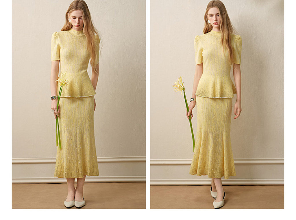 Dusk Firefly_Light Yellow Knit Two-Piece Set