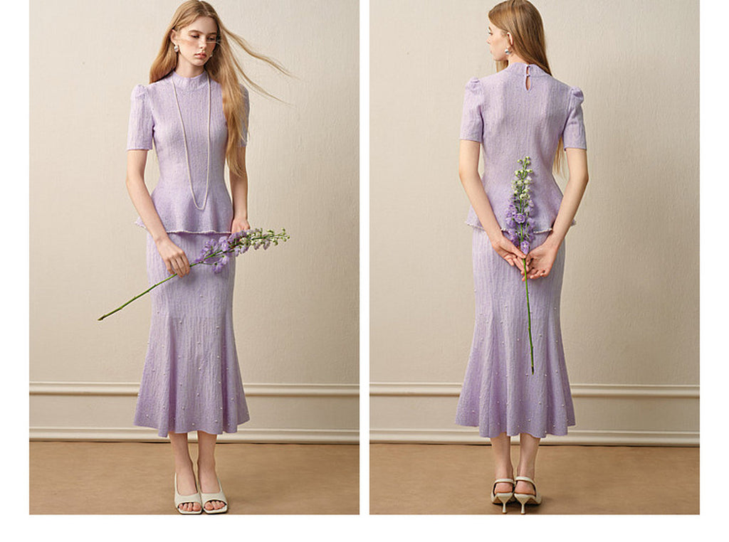 Tide Glow Gala_Light Purple Knit Two-Piece Set