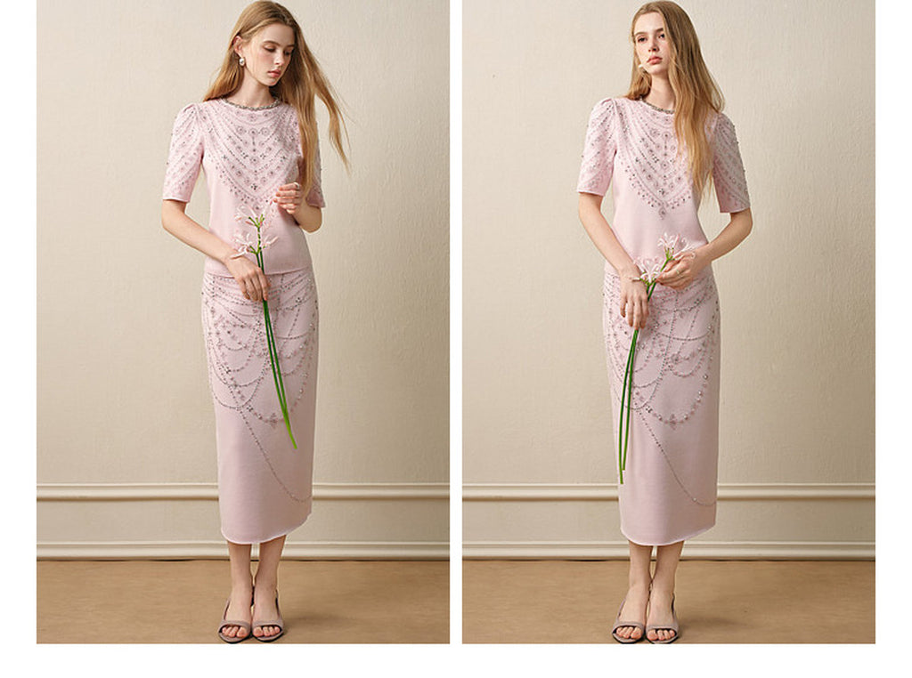 Maiden's Whisper_Light Pink Knit Two-Piece Set