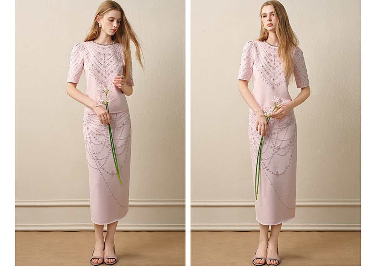 Maiden's Whisper_Light Pink Knit Two-Piece Set