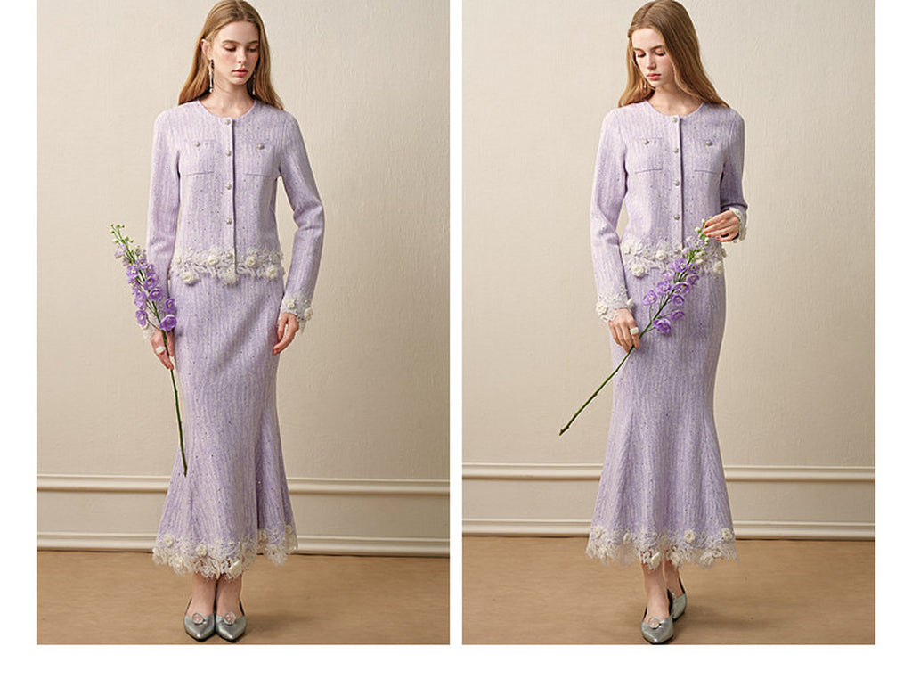 Lavender_purple Knit Two-Piece Dress
