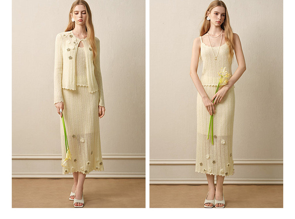 Pale Yellow Long Dress Three-Piece Set