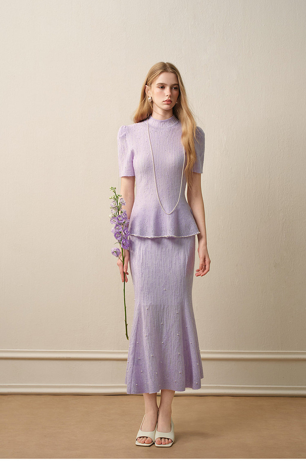Tide Glow Gala_Light Purple Knit Two-Piece Set