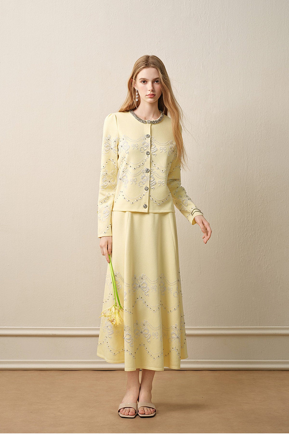 RoCoCo Memory_Pale Yellow Knit Long Dress