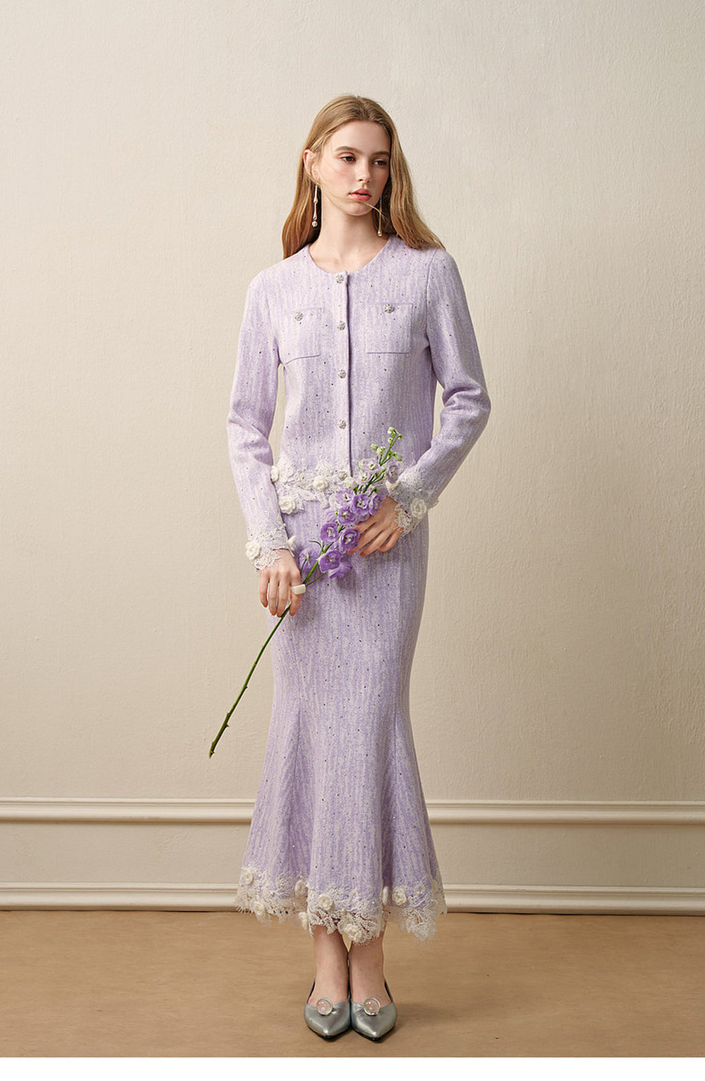 Lavender_purple Knit Two-Piece Dress