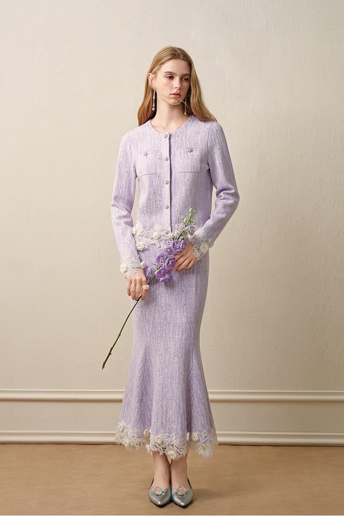 Lavender_purple Knit Two-Piece Dress