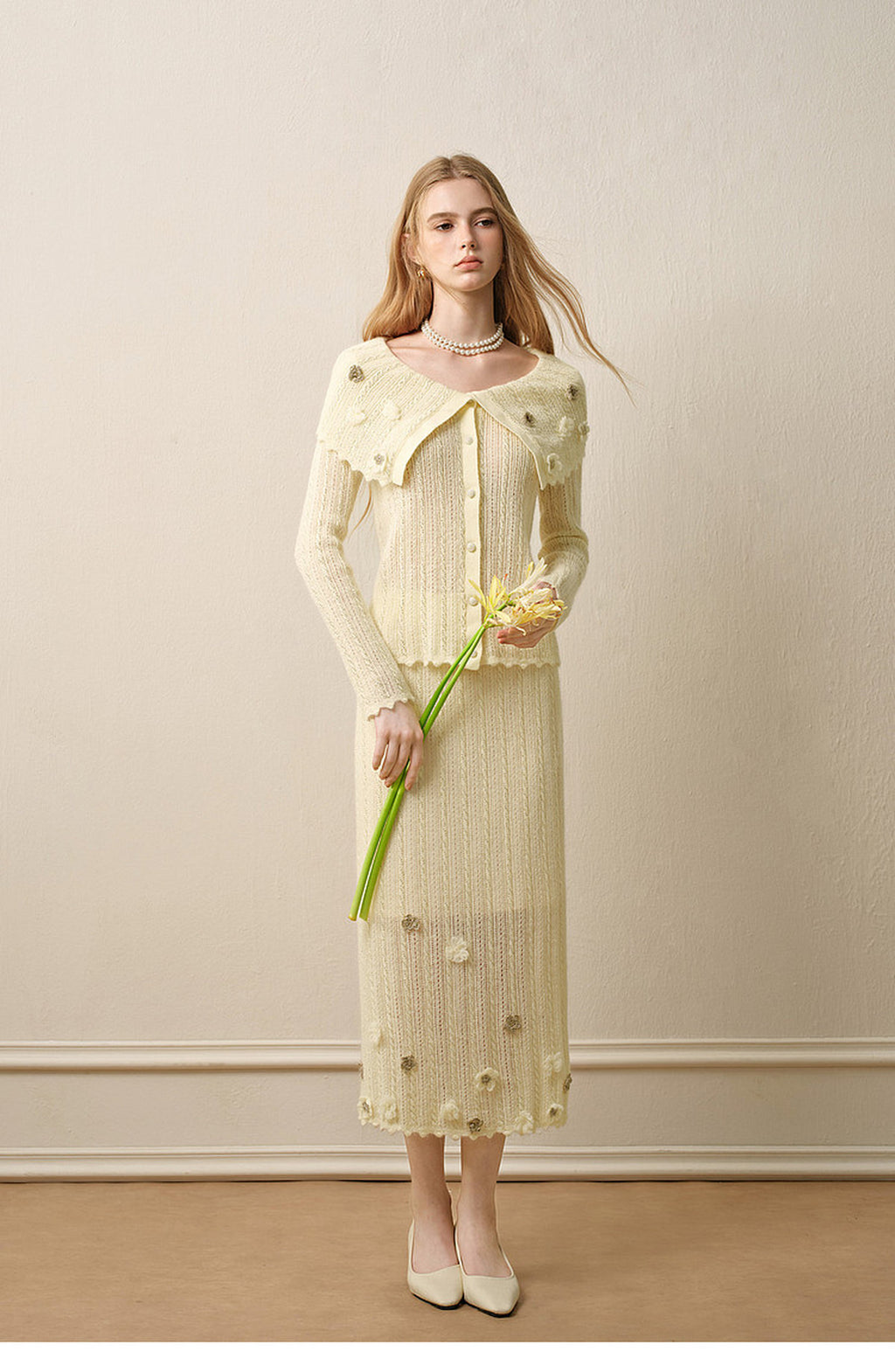 Knitted Lapel Two-Piece Set