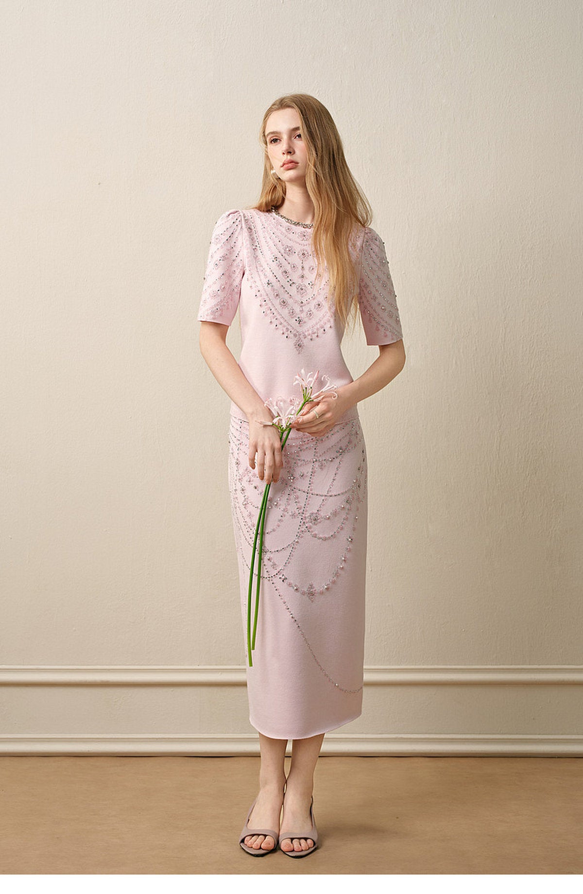 Maiden's Whisper_Light Pink Knit Two-Piece Set