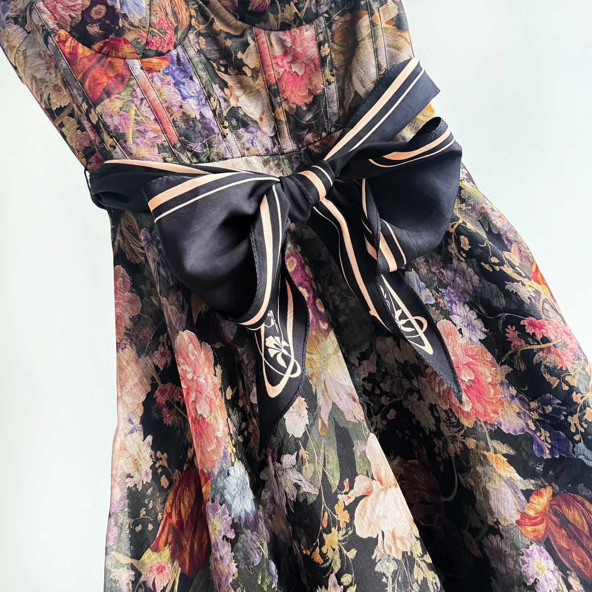 Black Vintage Floral Bow Midi Slip Dress