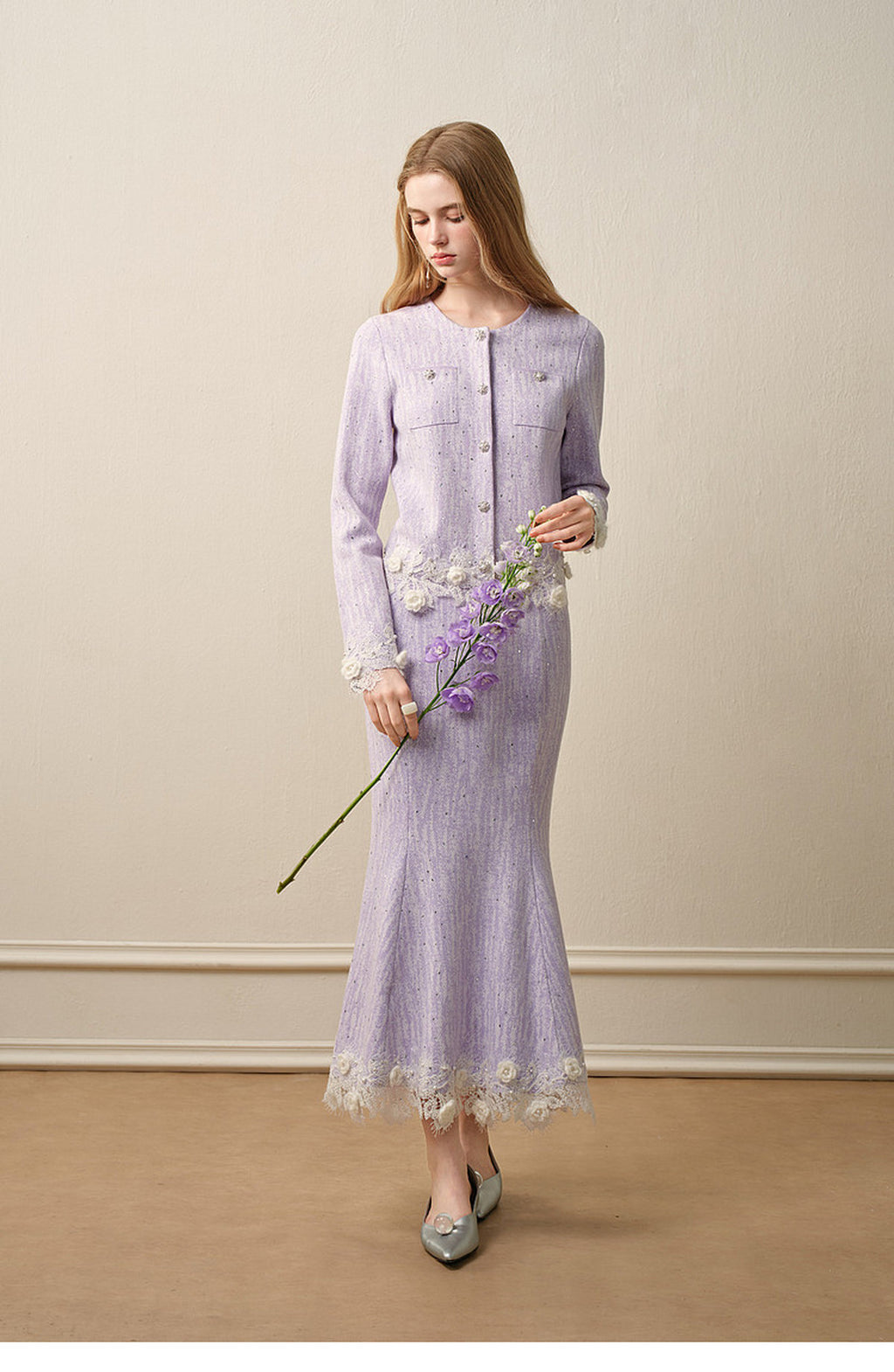Lavender_purple Knit Two-Piece Dress