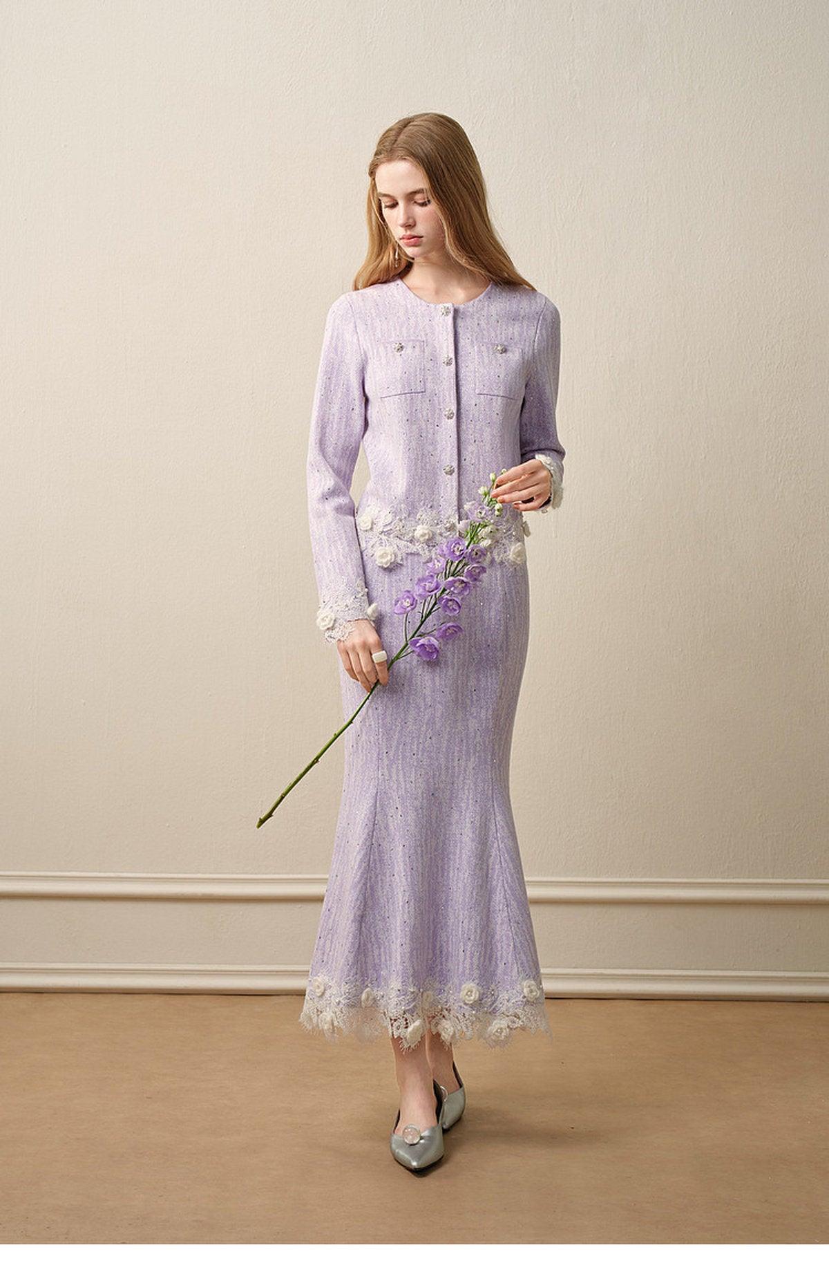 Lavender_purple Knit Two-Piece Dress
