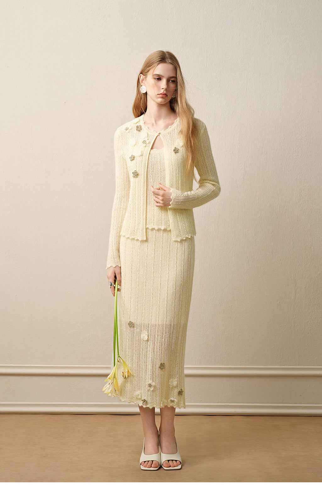 Pale Yellow Long Dress Three-Piece Set