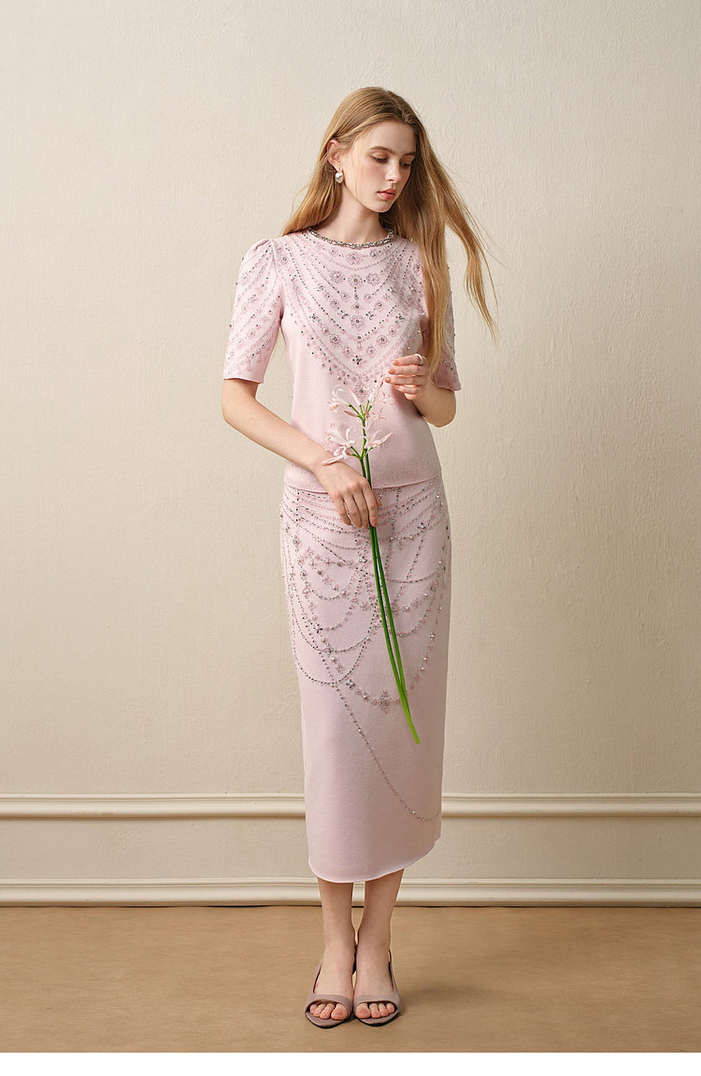 Maiden's Whisper_Light Pink Knit Two-Piece Set